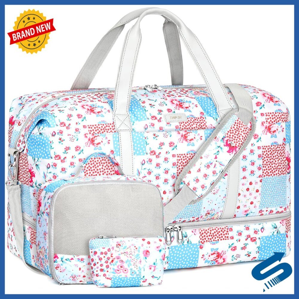 Large Travel Duffle Bag with Shoe Compartment, Adjustable Strap, 3-Piece Set